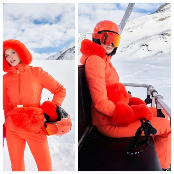 Goldbergh Giselle Ski Jacket Fur Cuffs Orange Goldbergh Giselle Belted Jacket - Picture 4 of 15